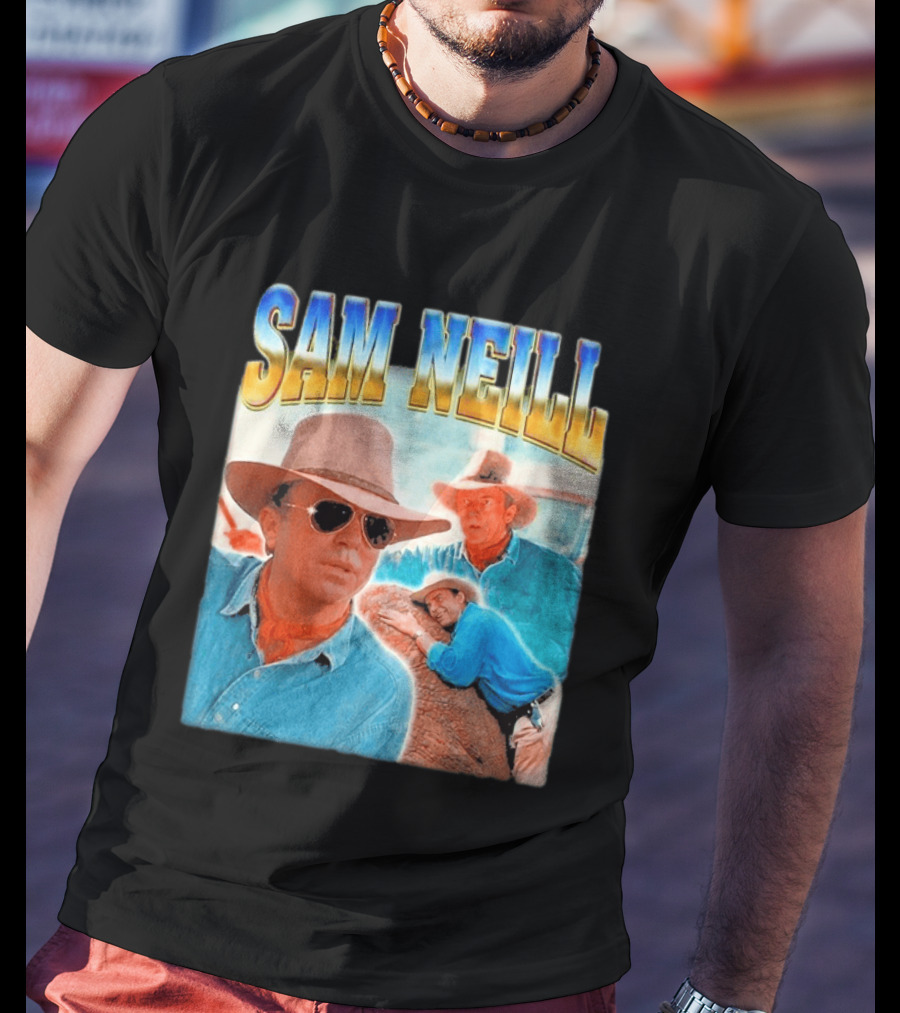 Sam Neill Cowboy Style Hat Sunglasses Denim Vintage Trendy 2026 T-Shirt