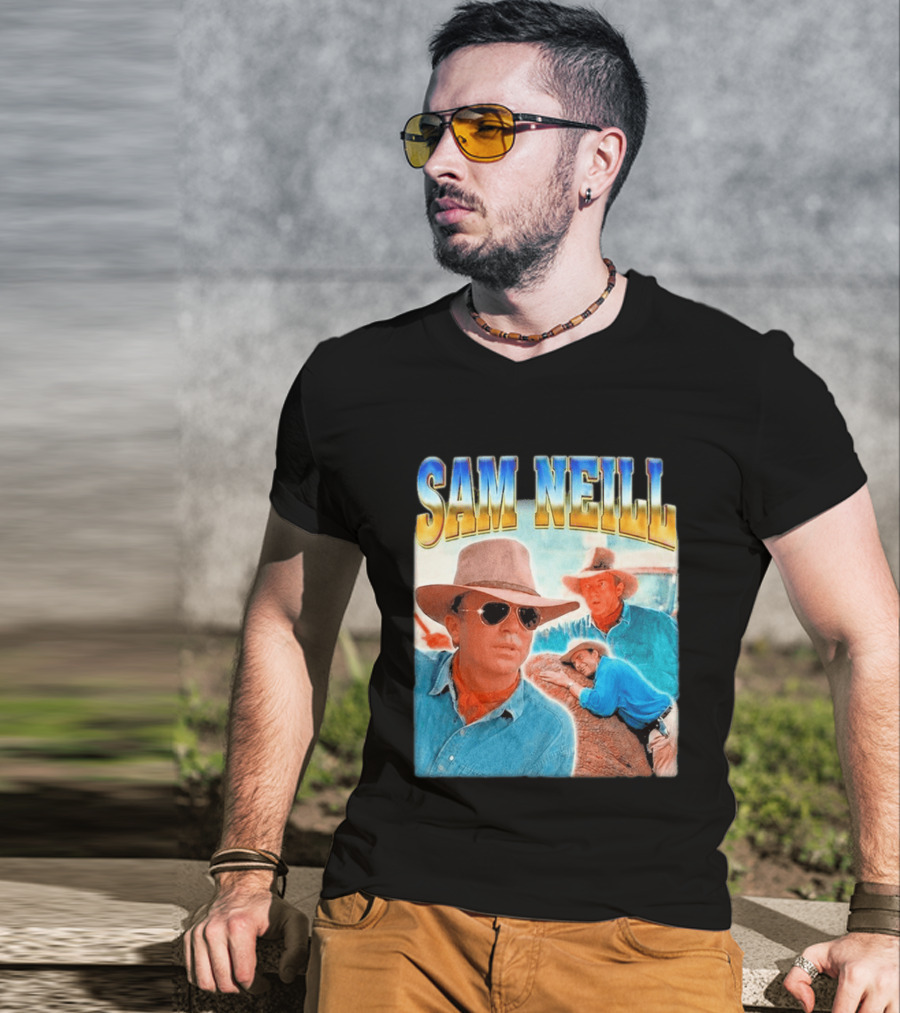 Sam Neill Cowboy Style Hat Sunglasses Denim Vintage Trendy 2026 T-Shirt