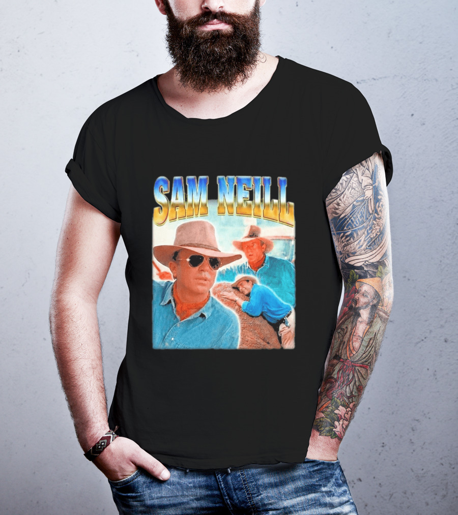 Sam Neill Cowboy Style Hat Sunglasses Denim Vintage Trendy 2026 T-Shirt