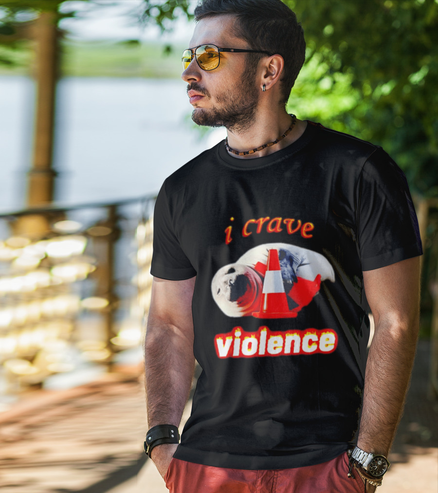 Seal With Traffic Cone I Crave Violence T-Shirt