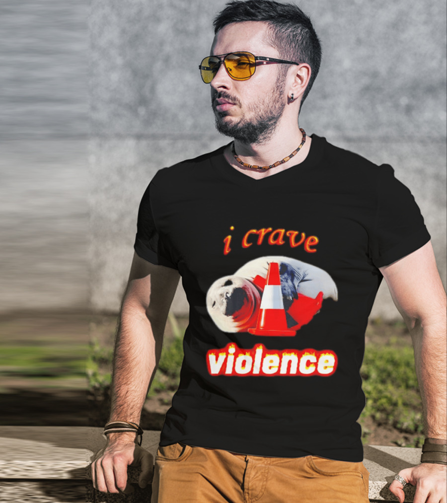 Seal With Traffic Cone I Crave Violence T-Shirt