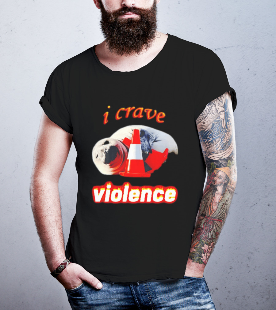 Seal With Traffic Cone I Crave Violence T-Shirt
