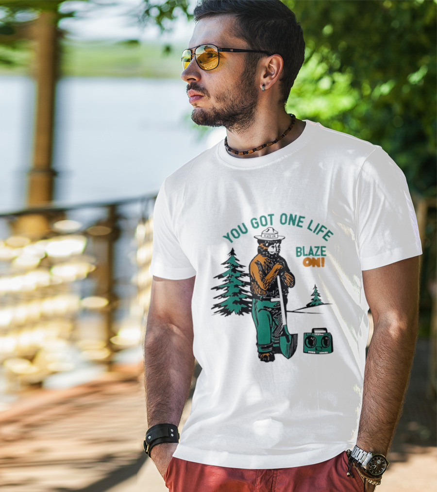 You Got One Life Blaze On Smokey Bear Retro Forest T-Shirt