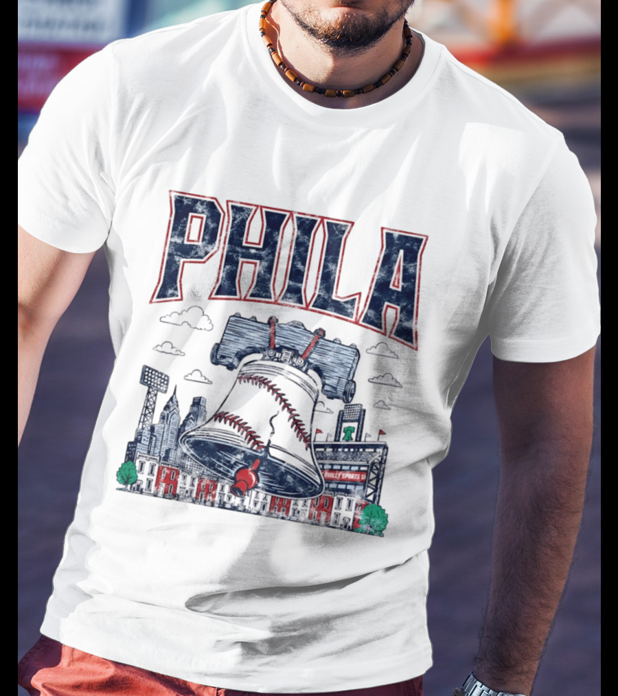 Phila Liberty Bell Baseball Fusion With Philly Sports Stadium Vintage Look T-Shirt