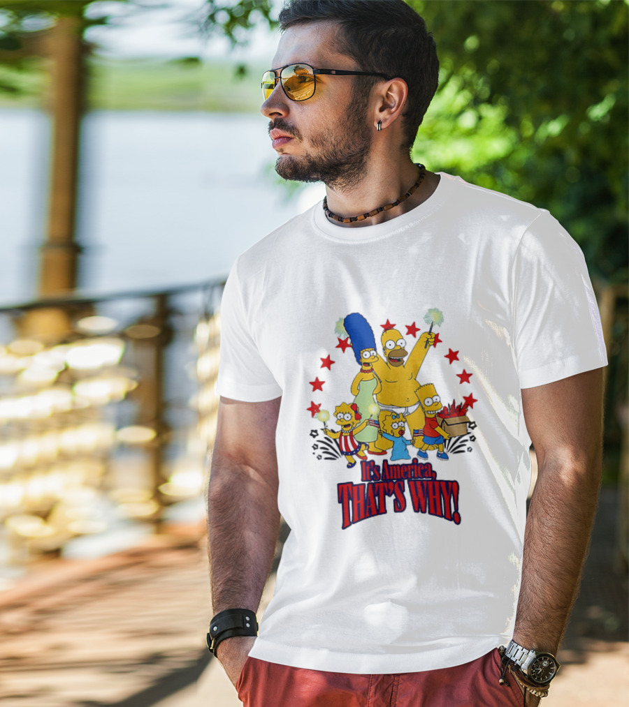Simpsons Family It's America That's Why Fireworks Celebration Stars T-Shirt