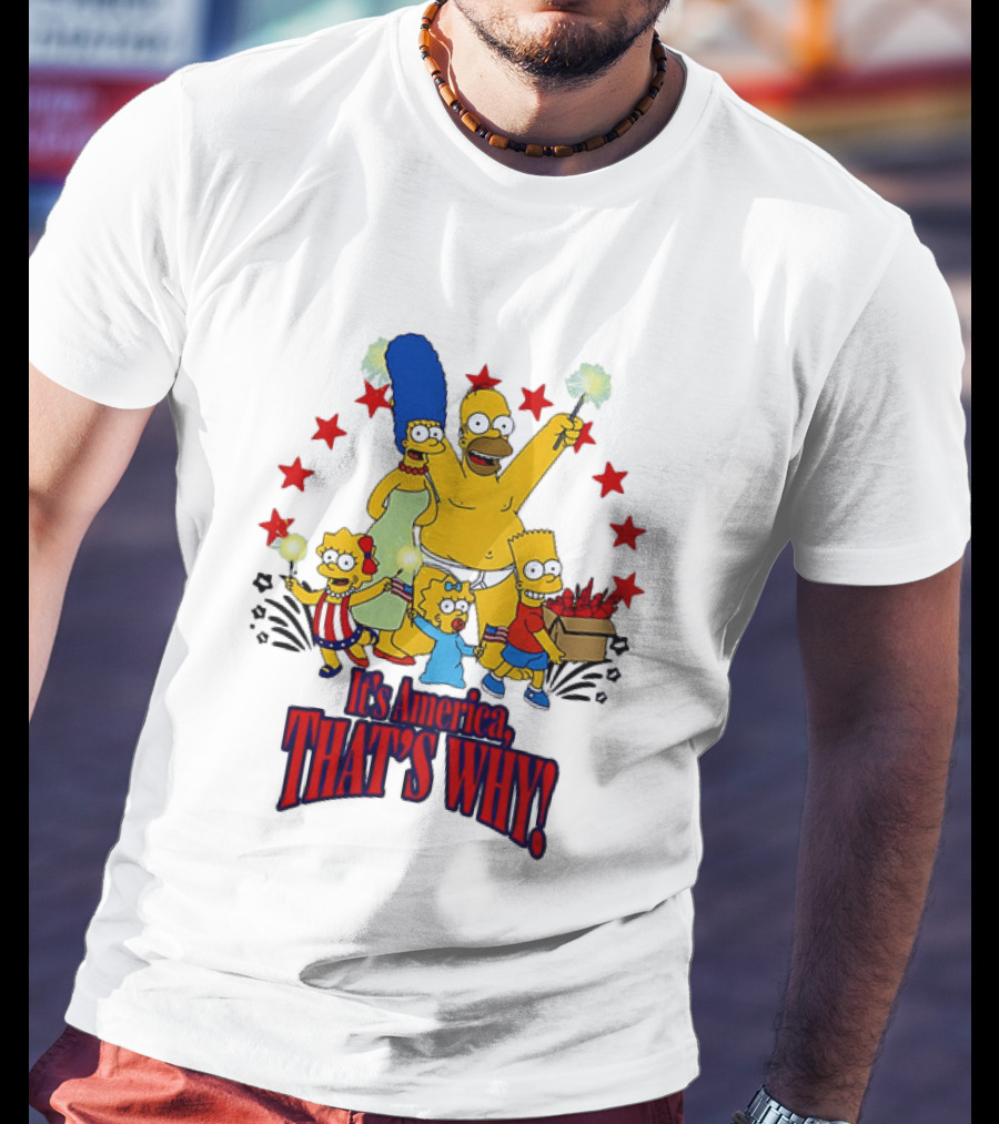 Simpsons Family It's America That's Why Fireworks Celebration Stars T-Shirt