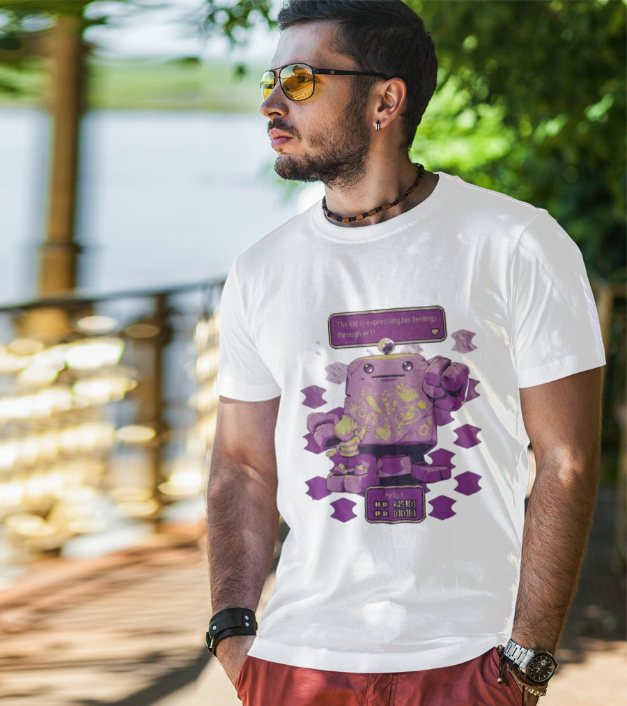 The Kid Is Expressing His Feelings Through Art With Purple Robot T-Shirt