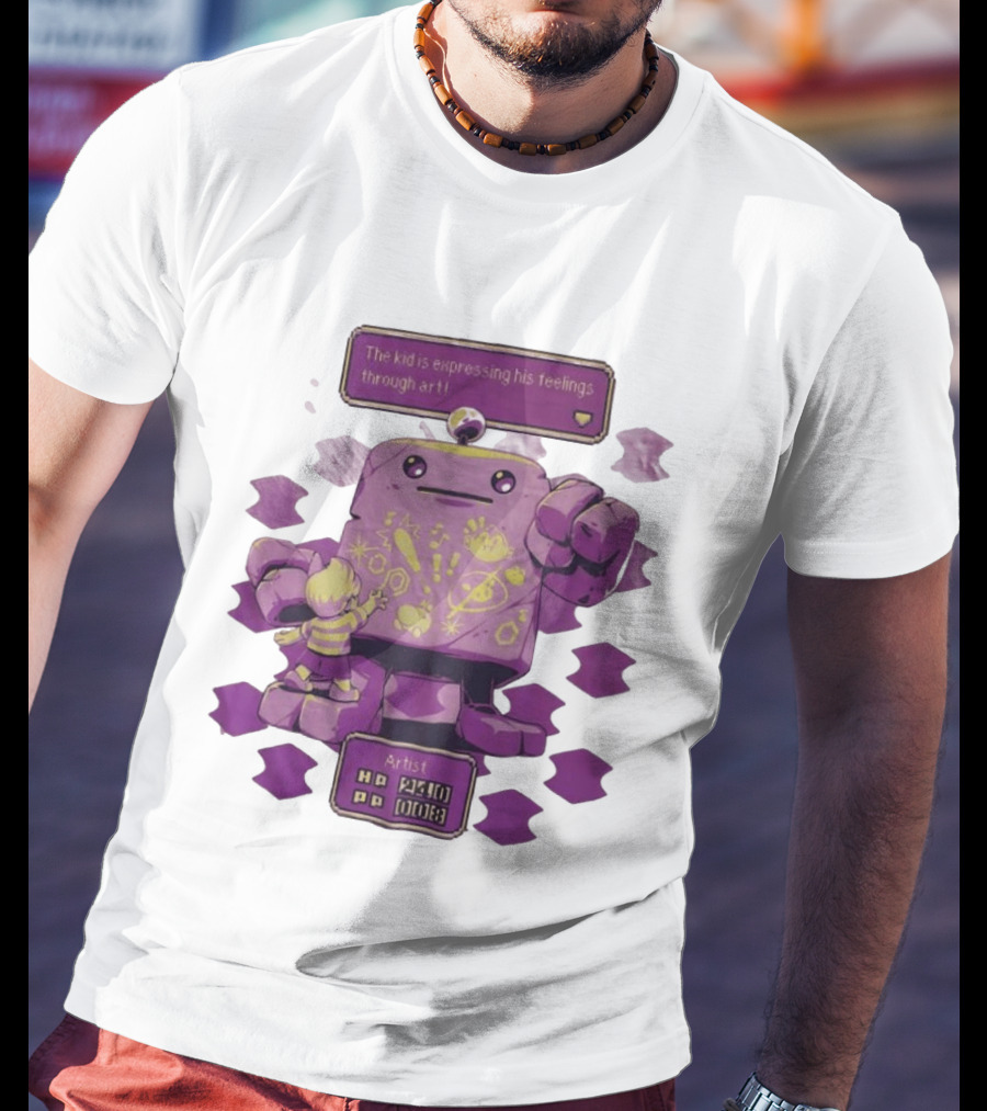 The Kid Is Expressing His Feelings Through Art With Purple Robot T-Shirt