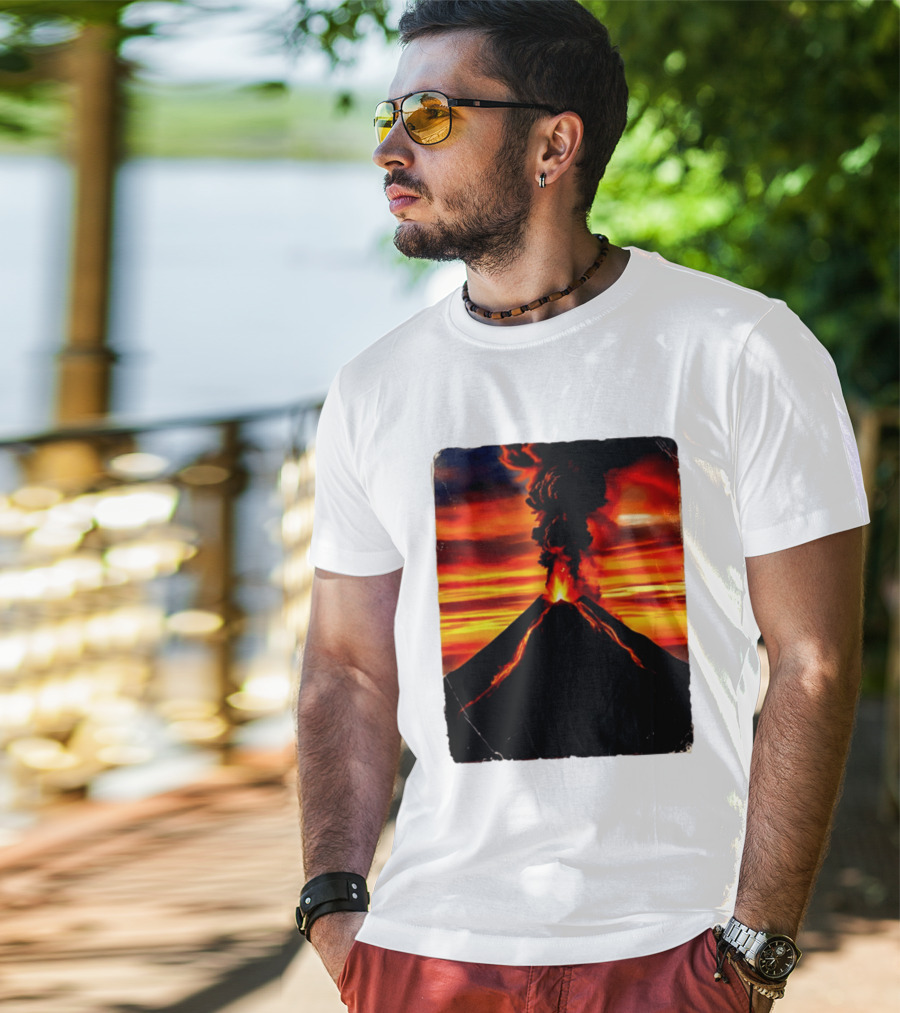 Volcanic Eruption Sunset Landscape Volcano Erupting At Dusk T-Shirt