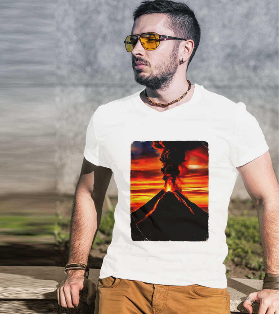 Volcanic Eruption Sunset Landscape Volcano Erupting At Dusk T-Shirt