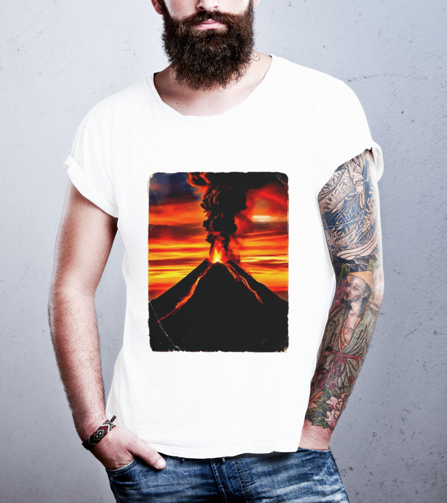 Volcanic Eruption Sunset Landscape Volcano Erupting At Dusk T-Shirt