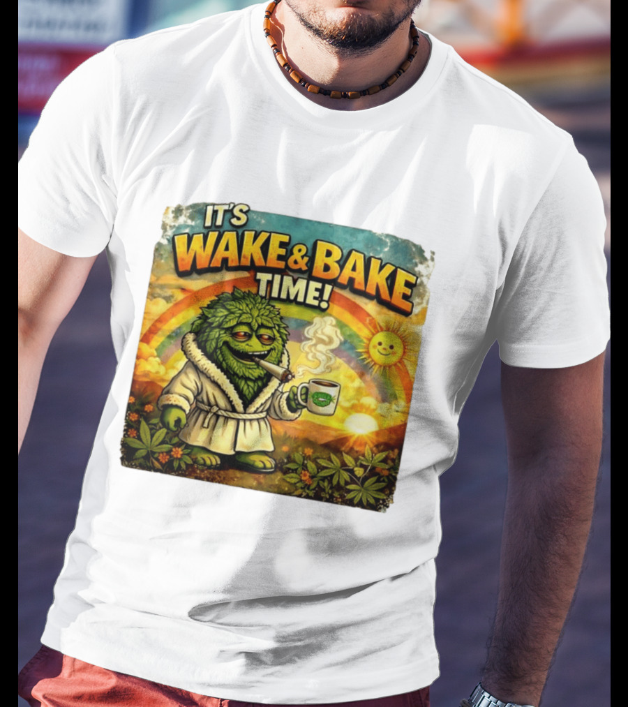 It's Wake And Bake Time Chief Greenbud Smoking Rainbow Sun Cannabis T-Shirt