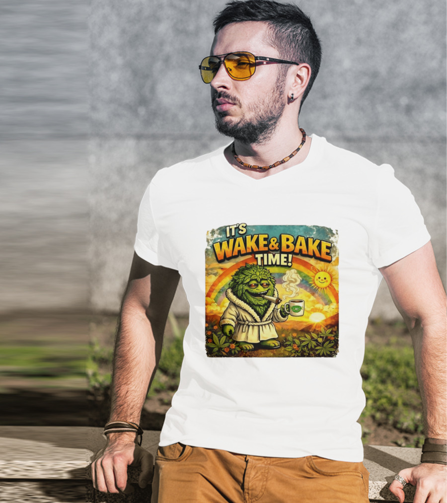 It's Wake And Bake Time Chief Greenbud Smoking Rainbow Sun Cannabis T-Shirt