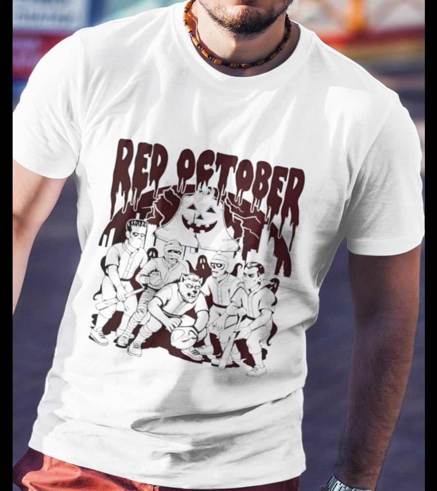 Red October Philadelphia Baseball Halloween Vintage Horror Players Pumpkin T-Shirt