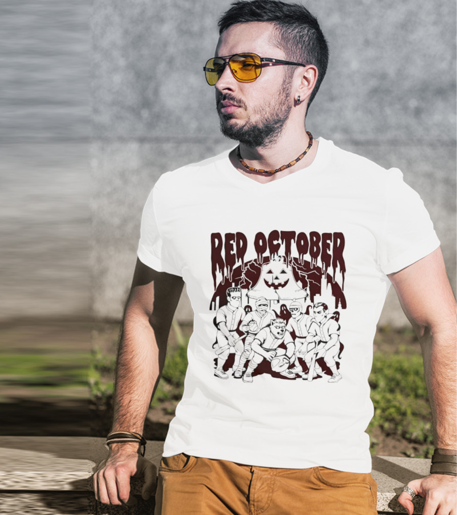 Red October Philadelphia Baseball Halloween Vintage Horror Players Pumpkin T-Shirt