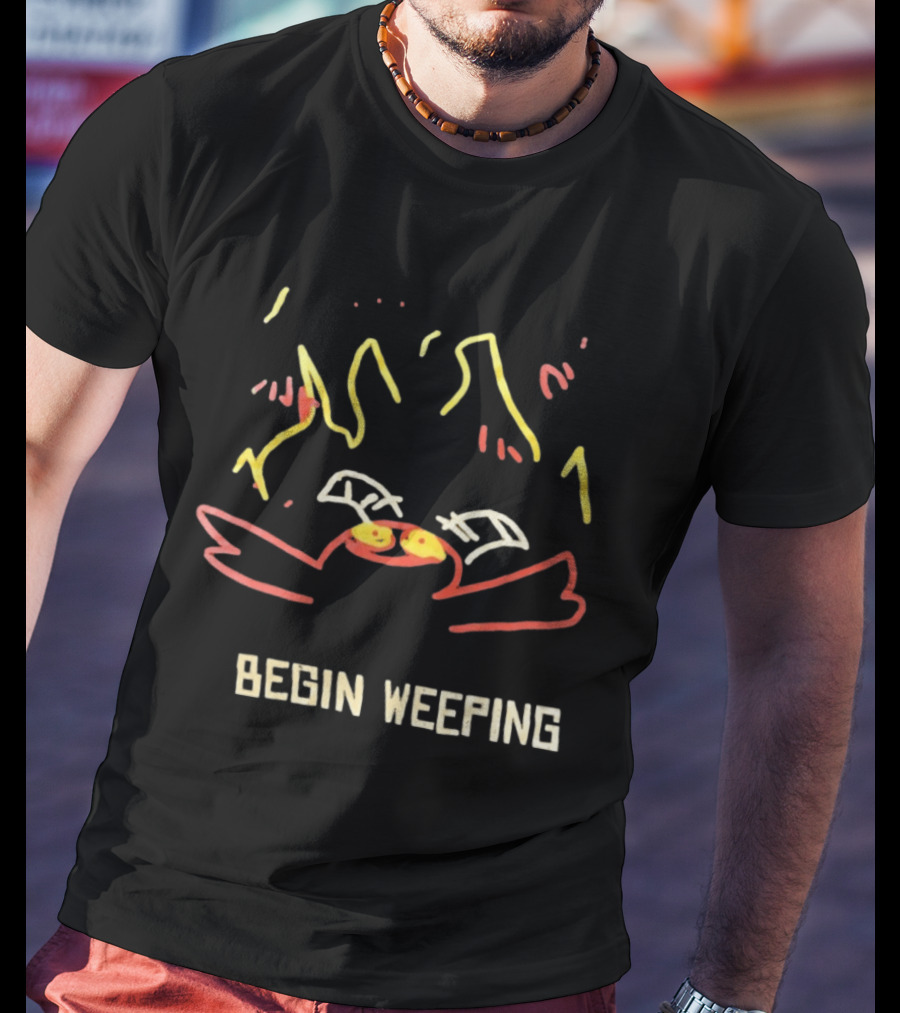 Begin Weeping Cartoon Crab With Fireworks T-Shirt