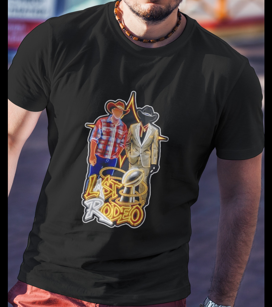 Last Rodeo Cowboy Gentleman With Football Trophy Plaid And Suit Styles T-Shirt