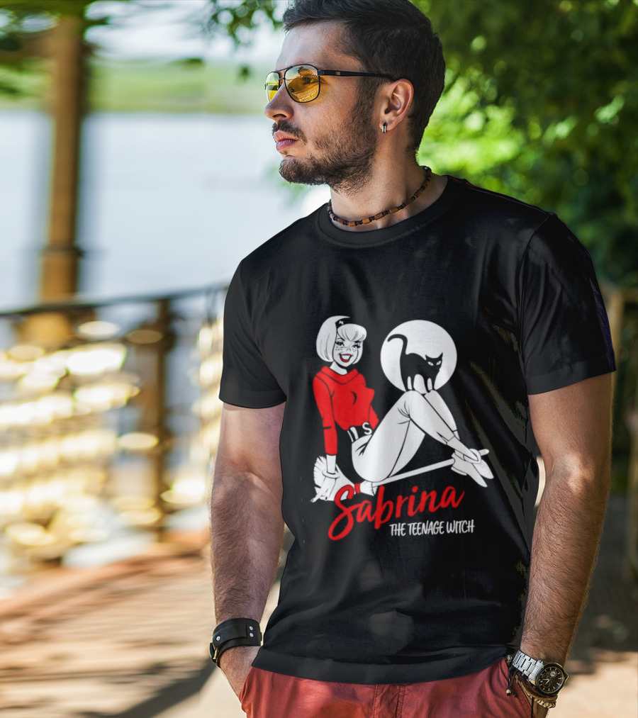 Sabrina The Teenage Witch Salem Cat Vintage Style Broomstick T-Shirt