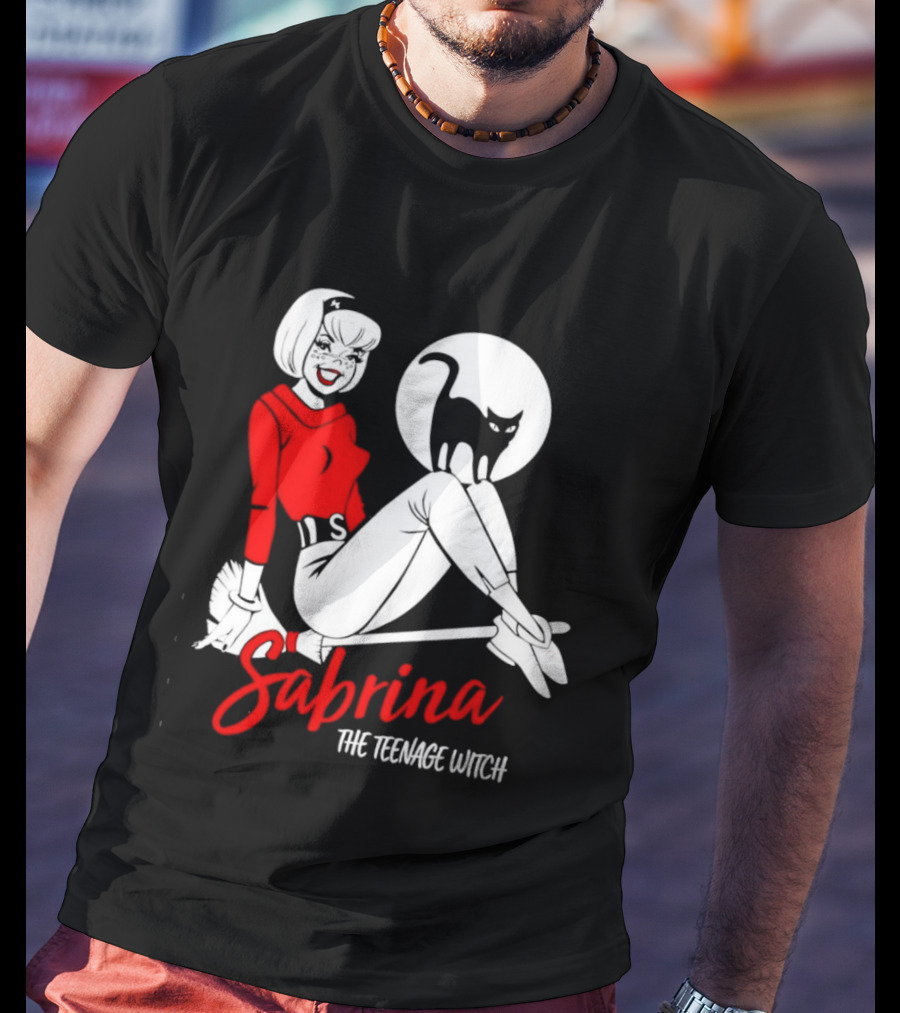 Sabrina The Teenage Witch Salem Cat Vintage Style Broomstick T-Shirt