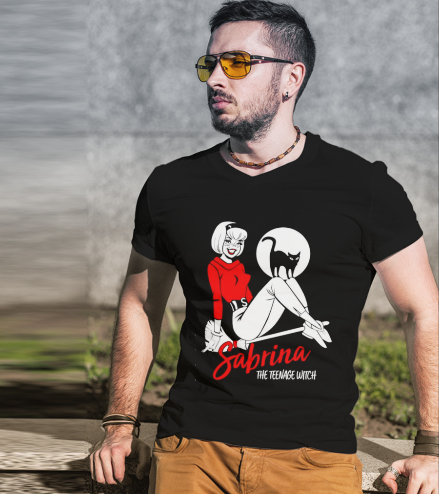 Sabrina The Teenage Witch Salem Cat Vintage Style Broomstick T-Shirt