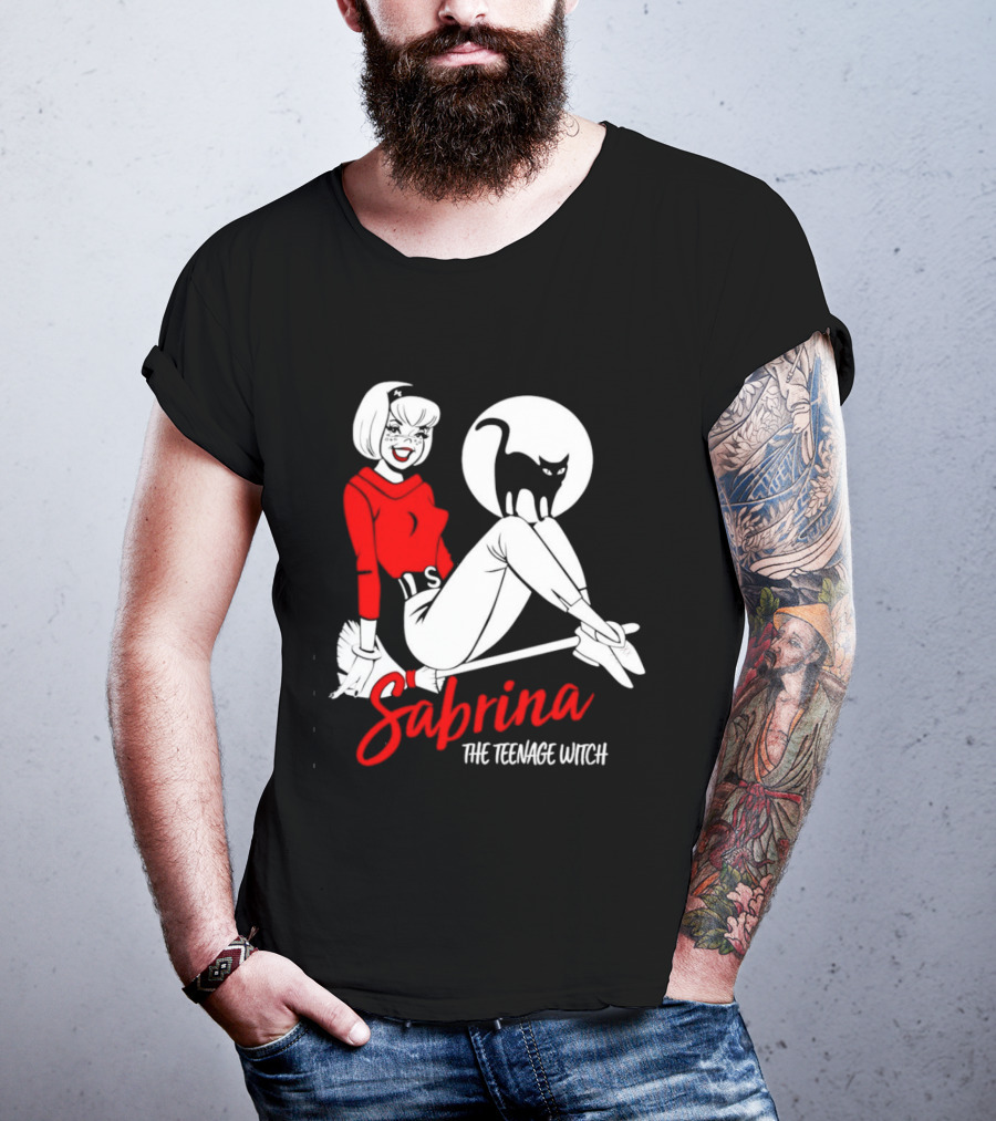 Sabrina The Teenage Witch Salem Cat Vintage Style Broomstick T-Shirt