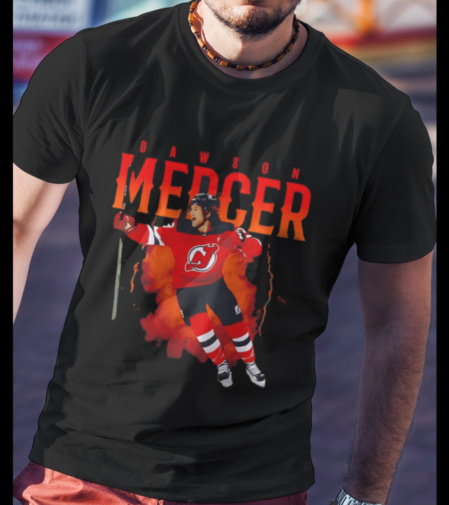 Dawson Mercer New Jersey Devils Celebration Hockey Player Image T-Shirt