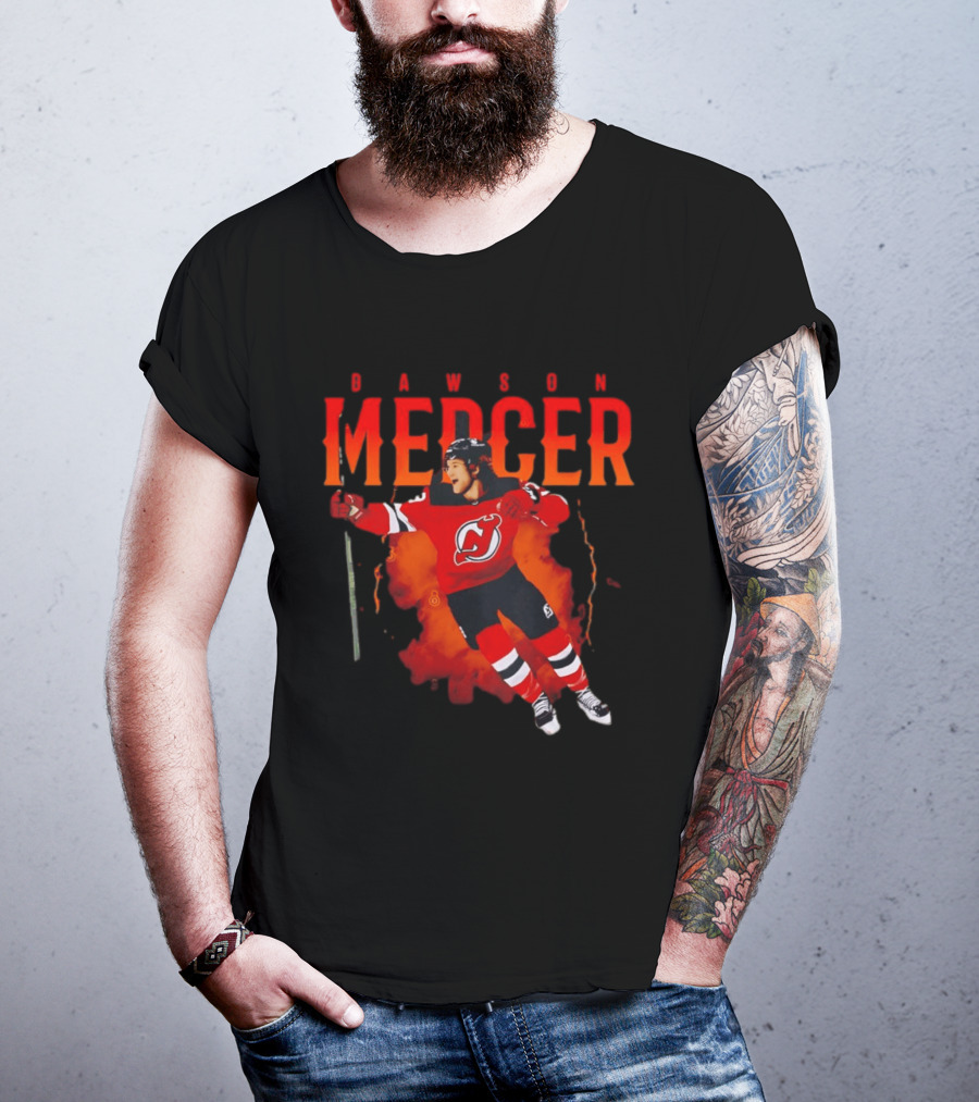 Dawson Mercer New Jersey Devils Celebration Hockey Player Image T-Shirt