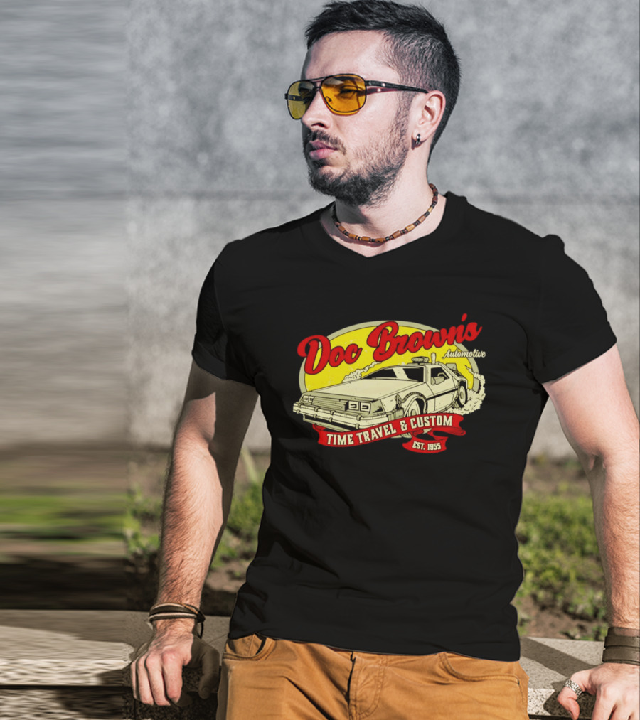 Doc Brown's Automotive Time Travel & Custom Est 1955 Classic DeLorean T-Shirt