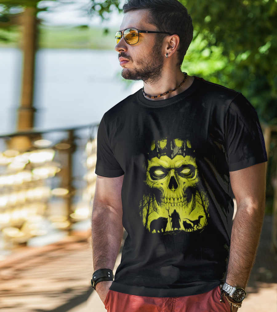 Lych Vs Druid Fantasy Dark Necromancer Skull T-Shirt
