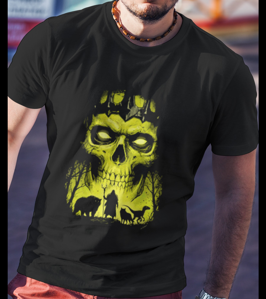 Lych Vs Druid Fantasy Dark Necromancer Skull T-Shirt