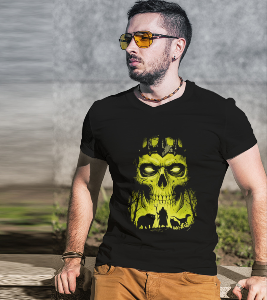 Lych Vs Druid Fantasy Dark Necromancer Skull T-Shirt