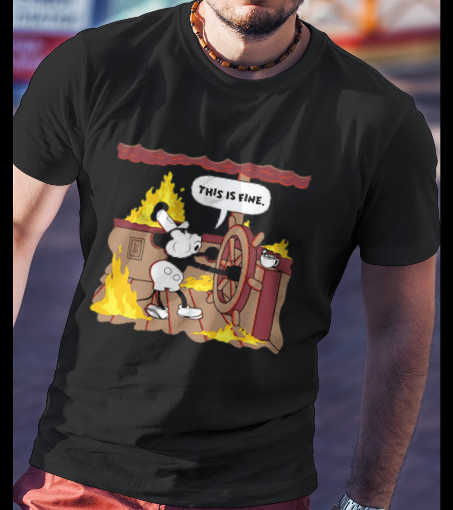 This Is Fine Steamboat Mickey Mouse Fire Captain T-Shirt
