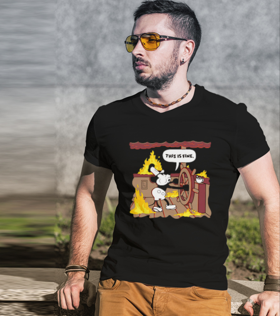 This Is Fine Steamboat Mickey Mouse Fire Captain T-Shirt