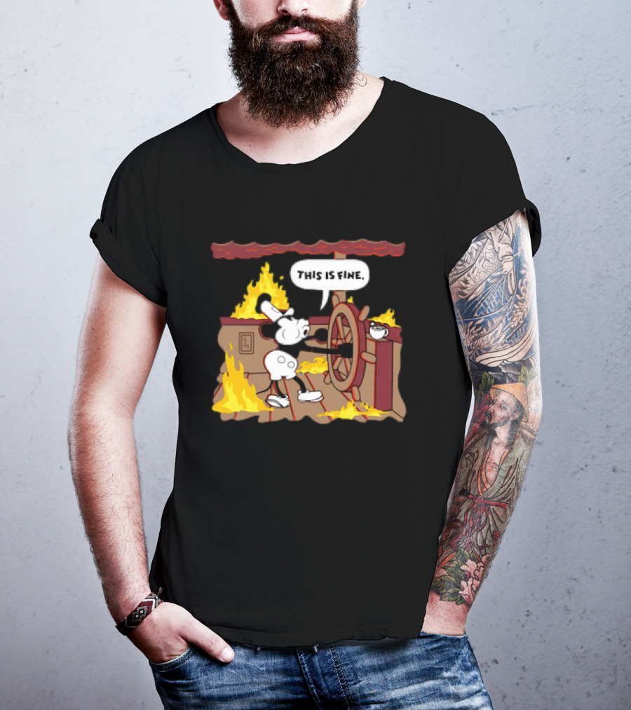 This Is Fine Steamboat Mickey Mouse Fire Captain T-Shirt