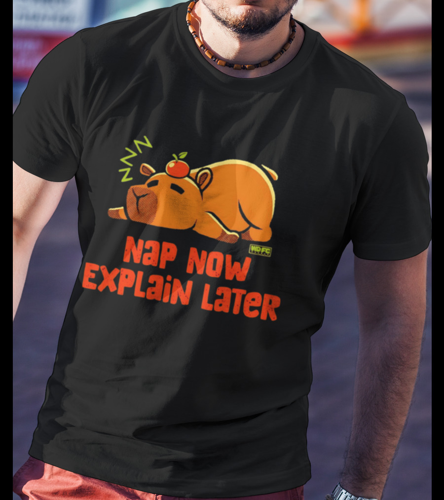 Nap Now Explain Later Cute Capybara With Orange ZZZ T-Shirt