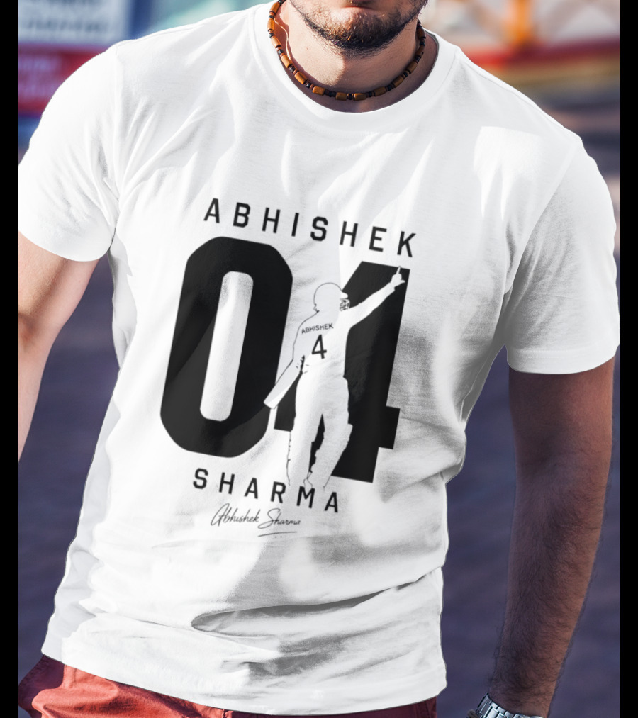 Abhishek Sharma 04 Indian Cricket Player Autograph T-Shirt