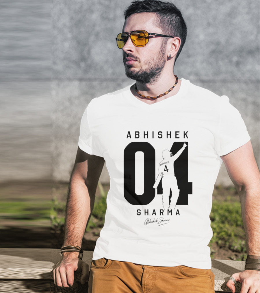 Abhishek Sharma 04 Indian Cricket Player Autograph T-Shirt