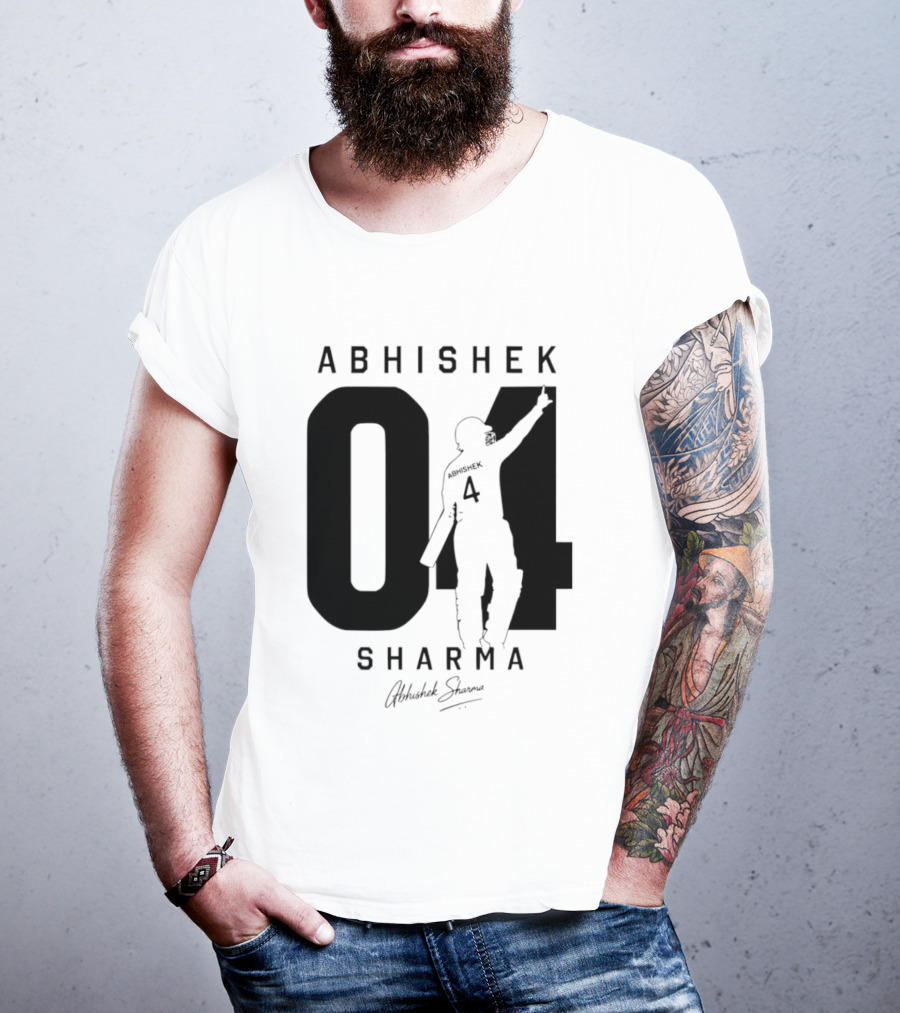 Abhishek Sharma 04 Indian Cricket Player Autograph T-Shirt
