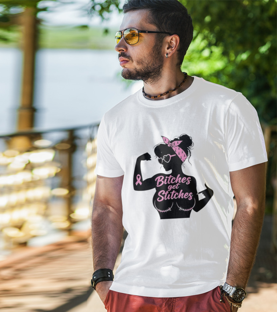 Empowering Women Warrior Bitches Get Stitches Breast Cancer Awareness Survivor T-Shirt