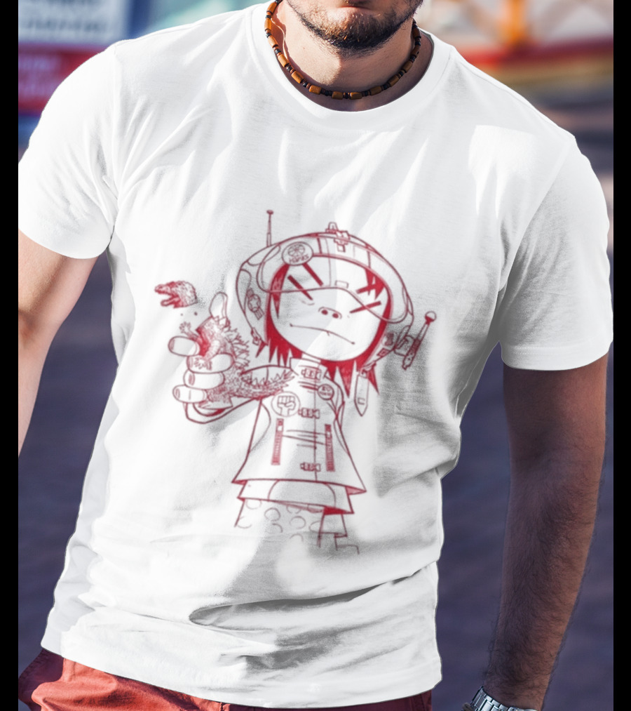 Gorillaz Noodle Line Drawing Red Sketch T-Shirt