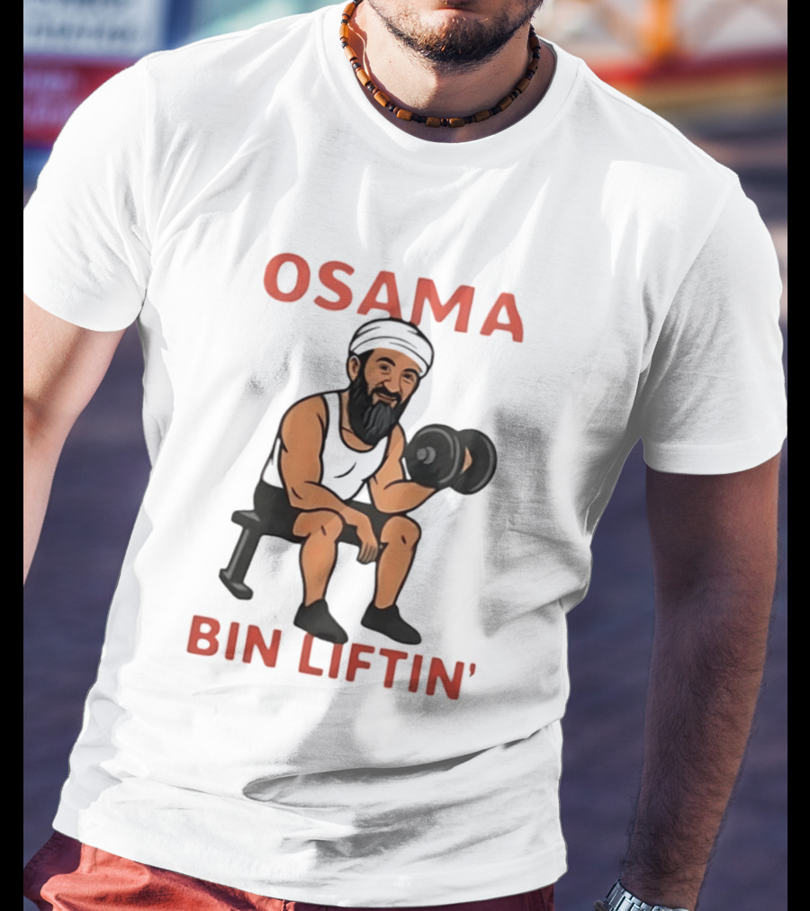 Osama Bin Liftin' Dumbbell Cartoon Weightlifting Humor T-Shirt