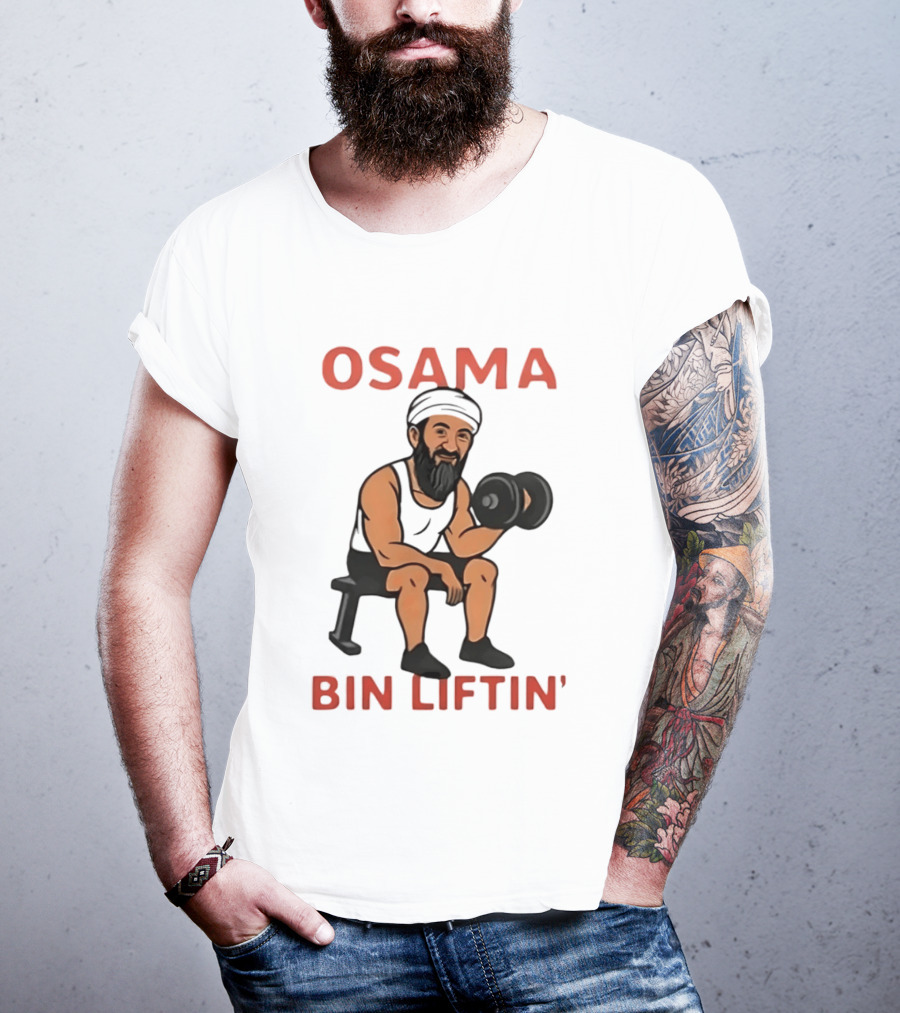 Osama Bin Liftin' Dumbbell Cartoon Weightlifting Humor T-Shirt
