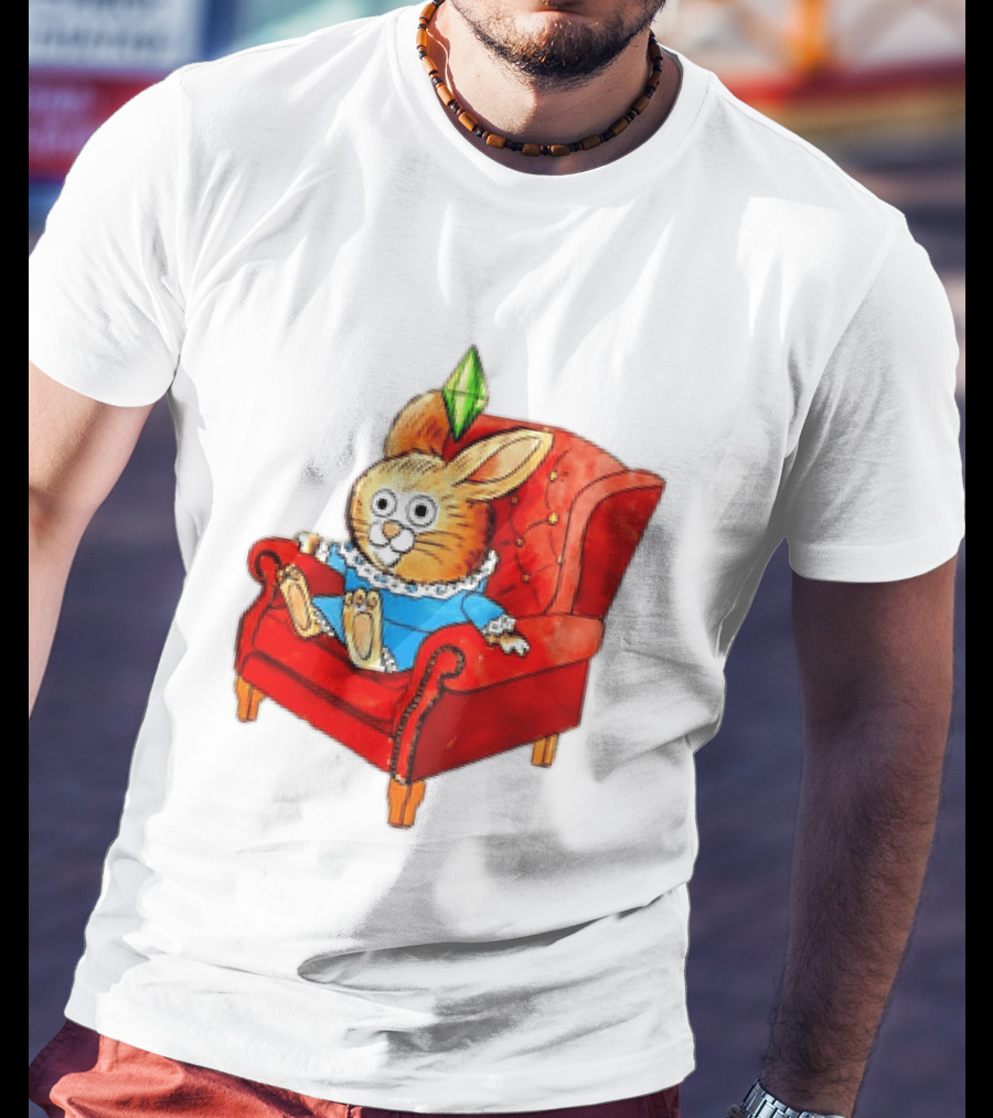Rabbit They're Turning Me Into A Data Center Tomorrow Green Plumbob Red Couch Blue Dress T-Shirt