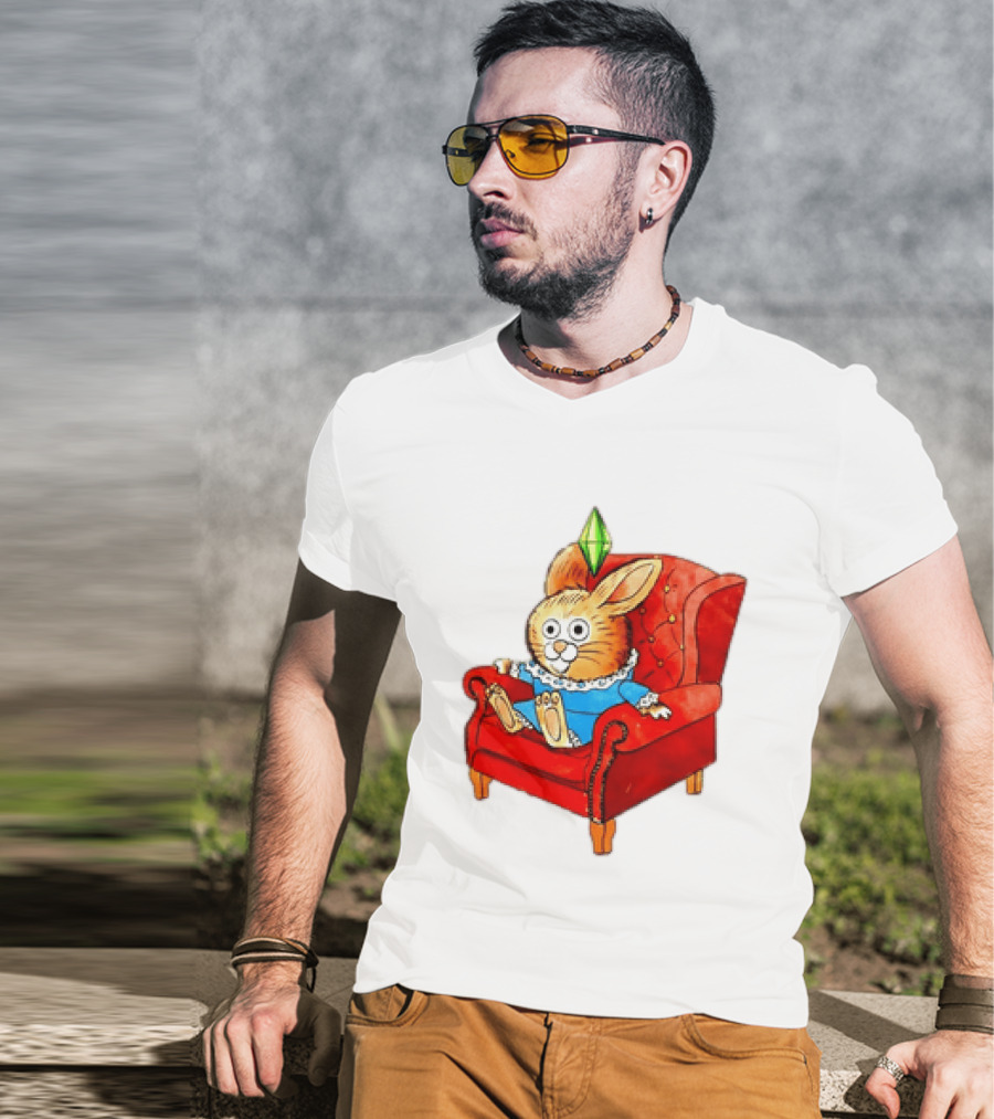 Rabbit They're Turning Me Into A Data Center Tomorrow Green Plumbob Red Couch Blue Dress T-Shirt