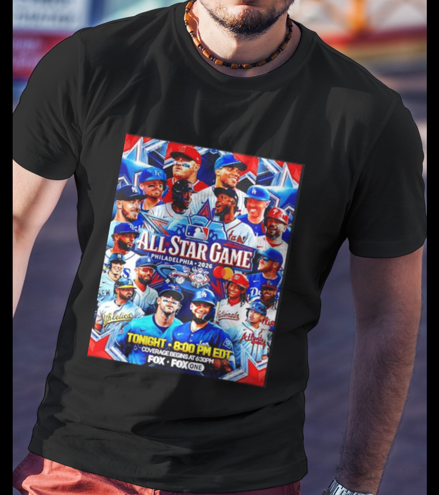 2026 MLB All Star Game Philadelphia Featured Stars And Team Jerseys Fox Coverage T-Shirt