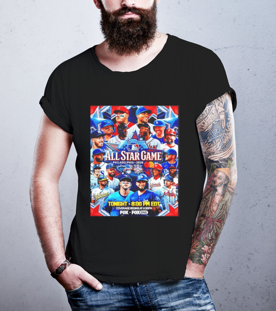 2026 MLB All Star Game Philadelphia Featured Stars And Team Jerseys Fox Coverage T-Shirt