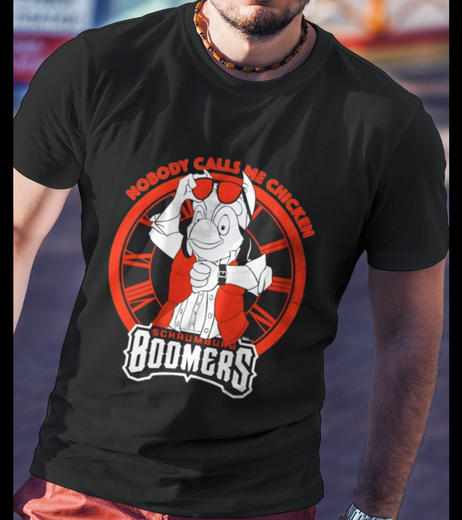 Schaumburg Boomers Nobody Calls Me Chicken Back To The Future Tower T-Shirt