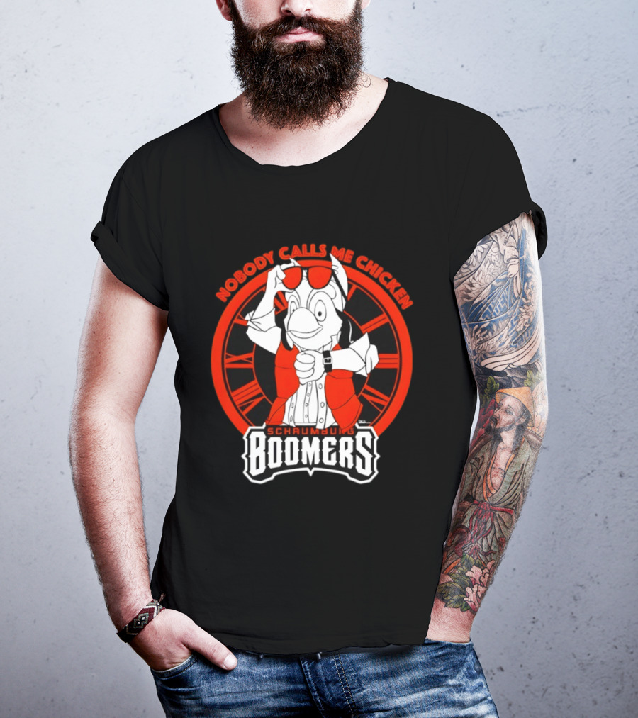 Schaumburg Boomers Nobody Calls Me Chicken Back To The Future Tower T-Shirt