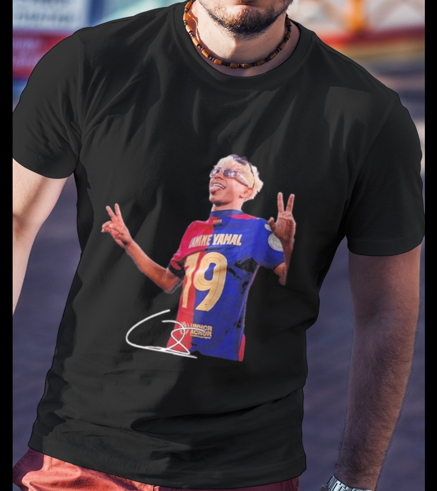 Lamine Yamal Barcelona Peace Sign Celebration 19 Jersey T-Shirt