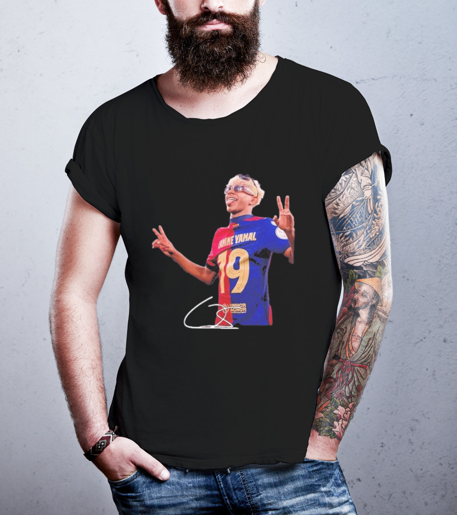 Lamine Yamal Barcelona Peace Sign Celebration 19 Jersey T-Shirt